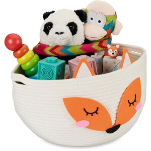 Relaxdays - Childrens Storage Basket, Fox Symbol, Toy Box, Laundry, Woven, Cotton, Hamper, h x w: 26x35 cm, White/Orange