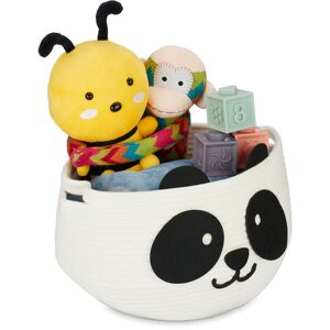 Relaxdays - Childrens Storage Basket, Panda Symbol, Toy Box, Laundry, Woven, Cotton, Hamper, HxW: 24.5x35 cm, White/Black