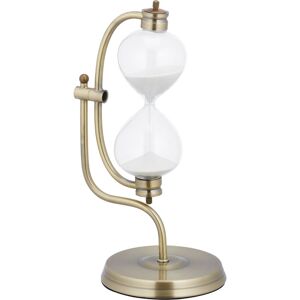 Relaxdays Hourglass Timer, Sand Clock, 15 Minutes, Antique, Office, Rotates, Decorative, HxWxD 34x19x15 cm, Brass/White
