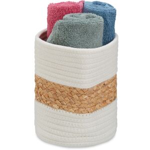 Cotton Storage Basket, Laundry, Boho, Fold Away, Handle, HxD 20 x 18 cm, Wash, Clean, Toy Box, Cream/Brown - Relaxdays