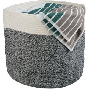 Relaxdays - Cotton Storage Basket, Laundry, Boho, Fold Away, Handle, HxD 38x43 cm, Wash, Clean, Toy Box, Cream/Grey