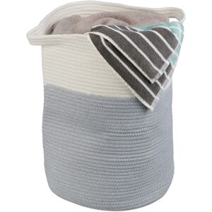 Relaxdays Cotton Storage Basket, Laundry, Boho, Fold Away, Handle, HxD 46x38 cm, Washing, Clean, Toy Box, Grey/White