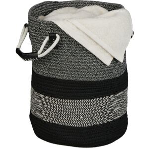 Relaxdays - Cotton Storage Basket, Laundry, Boho, Fold Away, Handle, HxWxD 40x43x33 cm, Wash, Clean, Toy Box, Grey/Black