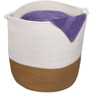Relaxdays - Cotton Storage Basket, Laundry, Boho, Fold Away, Handle, HxWxD 41x44x40 cm, Wash, Clean, Toy Box, White/Brown