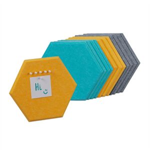 Felt Pin Boards, Set of 12, 3 Colours, Adhesive Hexagons, 26x30x0.9 cm, Bulletin, Push Pins, Multicoloured - Relaxdays