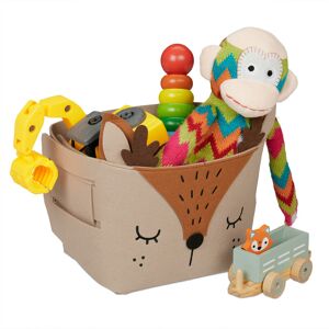 Relaxdays Felt Storage Basket, Animal Motif, Children, Foldable, HxWxD: 24 x 27 x 18 cm, Toys, Deer Design, Brown