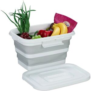 Foldable Basket, Shopping, Carry, 8L, Picnic, Camping, Portable, Washing Up, HxWxD: 21x34x24 cm, White/Grey - Relaxdays