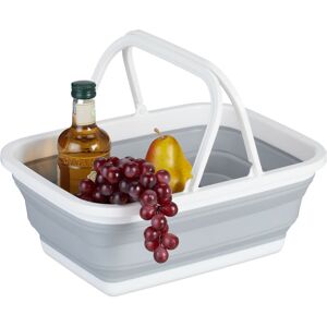 Foldable Basket, Shopping, Carry Bag, Picnic, Portable, HxWxD: 15.5 x 38.5 x 28.5 cm, Washing Up, White/Grey - Relaxdays