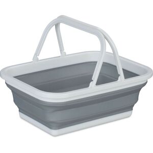 Foldable Basket, with Handle, Shopping, Carry Bag, Picnic, Camping, Portable, Washing Up, 8.5L, White/Grey - Relaxdays