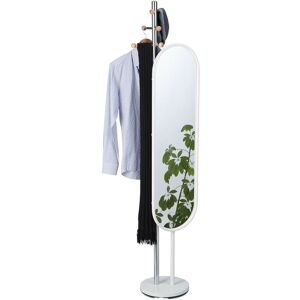 Garment Rack, Free Standing, Swivel Cheval Mirror, 175 cm Tall, Dressing Room Stand, Steel, White - Relaxdays