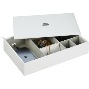 Jewellery Box, Storage with Compartments & Lid, HxWxD: 7 x 32 x 22 cm, Leather Look, Dressing Table, White - Relaxdays