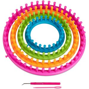 Relaxdays - Knitting Loom Set, 4 Frames, Round Rings, Children & Adults, Hat & Scarf, ø 28cm, 24cm, 19cm, 14cm, Colourful