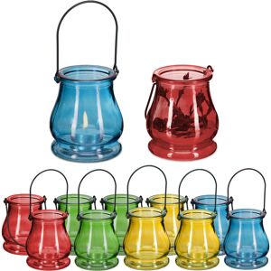 Relaxdays - Lantern, Set of 12, Made of Glass, for Hanging, Indoor & Outdoor, Tea Light Holder, HxD 9.5x8.5 cm, Colourful