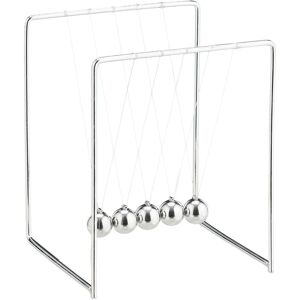 Relaxdays - Newton's Cradle, Pendulum with 5 Balls for Desk & Office, Metal, Physics Gadget, Silver