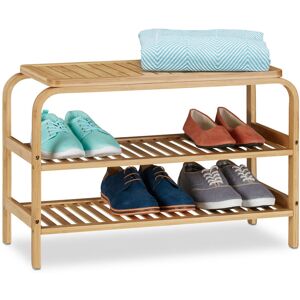 Bamboo Shoe Bench, 6 Pairs of Footwear, Hallway, Bathroom, 2 Levels, Wardrobe Bank HxWxD: 45x70x30 cm, Natural - Relaxdays