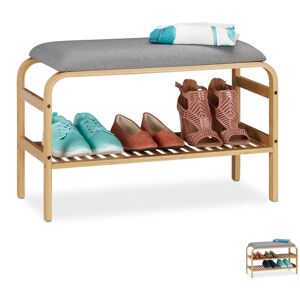 Bamboo Shoe Bench, 3 Pairs of Footwear, Hallway, Bathroom, Leveled, Wardrobe Bank HxWxD: 46x69x30 cm, Natural - Relaxdays