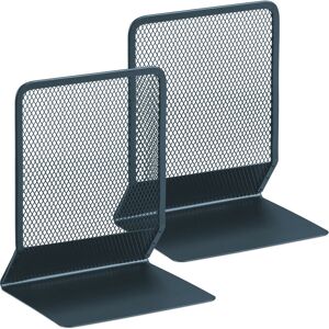 Set of 2 Bookends, 17 x 13.5 x 10.5 cm, Modern Mesh Design, for Books and Folders, Dividers, Metal, Anthracite - Relaxdays