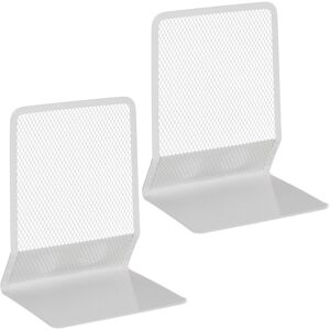 Set of 2 Bookends, Modern Mesh Design, for Books and Folders, Dividers, 17 x 13.5 x 10.5 cm, Metal, White - Relaxdays