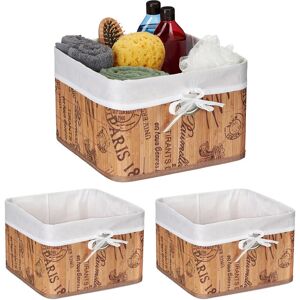 Set of 3 Storage Baskets, Bamboo & Polyester, 20 x 31 x 31 cm, with Handle Hole, Fabric Lining, Natural/White - Relaxdays