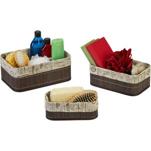 Relaxdays - Set of 3 Storage Baskets, Bamboo with Fabric Lining, 3 Sizes, Shelf Tidy, Bathroom, Brown/Beige