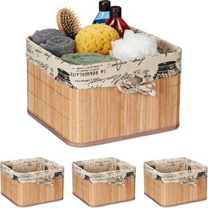 Set of 4 Storage Baskets, Bamboo & Polyester, 20 x 31 x 31 cm, with Handle Hole, Fabric Lining, Natural/Cream - Relaxdays