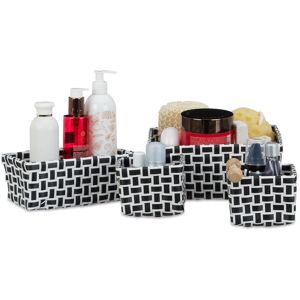 Set of 4 Storage baskets, Woven, Robust, Storage Bin for Bath, Plastic, Shelf Unit, White-Black - Relaxdays