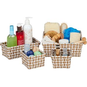 Set of 4 Storage baskets, Woven, Robust, Storage Bin for Bath, Plastic, Shelf Unit, White-Brown - Relaxdays