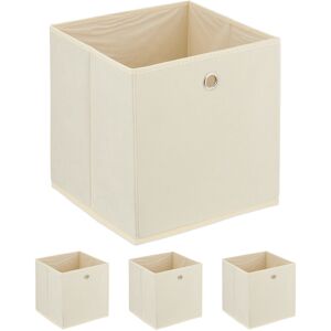 Relaxdays - Set of 4 Storage Boxes, Foldable, hwd: 30x30x30 cm, Fabric Storage Box with Handle, Open Shelf Basket, Creme