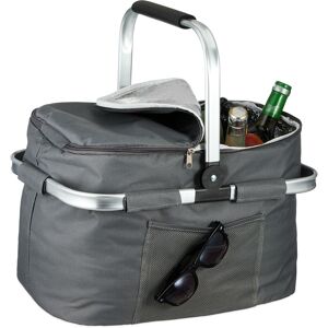 Shopping Basket, Foldable, Carrying Handle, HxWxD: 45 x 43 x 30.5 cm, Insulated, Picnic Cool Bag, Dark Grey - Relaxdays