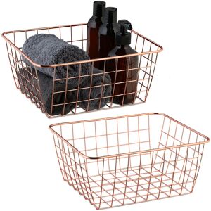 Relaxdays - Storage Basket, 2x Set, Organiser, Wire, Metal, Cube, HxWxD: 12 x 27.5 x 22.5 cm, Office, Kitchen, Rose Gold