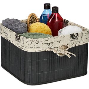 Relaxdays - Storage Basket, Bamboo & Polyester, 20 x 31 x 31 cm, Shelf Tidy with Handle Hole, Fabric Lining, Black/Cream