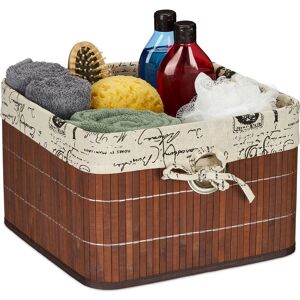 Relaxdays - Storage Basket, Bamboo & Polyester, 20 x 31 x 31 cm, Shelf Tidy with Handle Hole, Fabric Lining, Brown/Cream