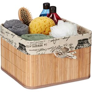 Storage Basket, Bamboo & Polyester, 20 x 31 x 31 cm, Shelf Tidy with Handle Hole, Fabric Lining, Natural/Cream - Relaxdays