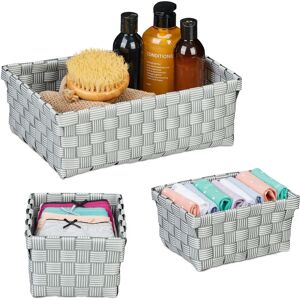 Relaxdays - Storage Basket, Set of 3, Basket in 2 Sizes, Woven, Plastic, Metal Frame, Bathroom Baskets, Storage Box, Grey