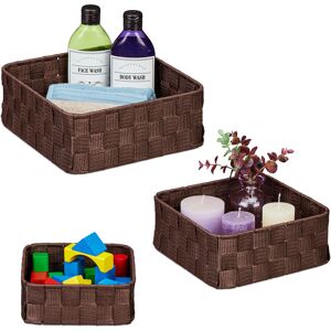 Storage Basket, Set of 3, Basket in 3 Sizes, Woven, Plastic, Metal Frame, Bathroom Baskets, Storage Box, Brown - Relaxdays