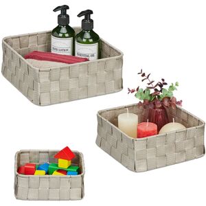 Relaxdays - Storage Basket, Set of 3, Basket in 3 Sizes, Woven, Plastic, Metal Frame, Bathroom Baskets, Storage Box, Grey