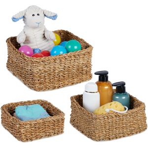 Relaxdays - Storage Basket, Set of 3, Seagrass, 3 Sizes, Woven, Bathroom, Decoration, Square Utensil Organisers, Natural