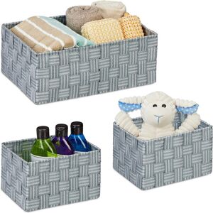 Storage Basket, Set of 3, Various Sizes, Woven, Plastic, Metal Frame, Bathroom Baskets, Storage Box, Grey - Relaxdays