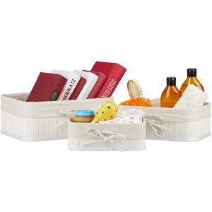 Relaxdays Storage Basket x3, Bathroom Storage Boxes in 3 Sizes, Bamboo & Polyester, Multipurpose, Stackable, White/Creme