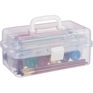 Storage Box with 9 Compartments, Sorting for Craft & Art Supplies, Sewing Kit, 14.5 x 33 x 19 cm, Clear/White - Relaxdays