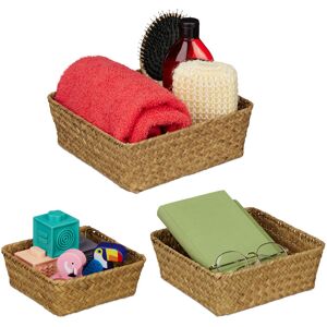 Storage Box, Seagrass, Set of 3, Baskets in 3 Sizes, Bathroom & Nursery Storage, Square Woven Baskets, Natural - Relaxdays