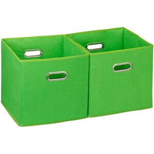 Storage Box Set of 2, No Lids, With Handles, Folding, Square Shelf Bins, 30 x 30 x 30 cm, Green - Relaxdays