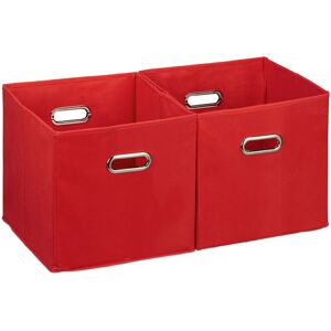 Relaxdays Storage Box Set of 2, No Lids, With Handles, Folding, Square Shelf Bins, 30 x 30 x 30 cm, Red
