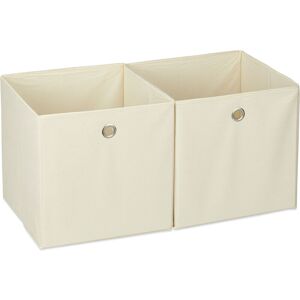 Storage Box Set of 2, Square, Shelf Storage Basket, Square Bins 30x30x30 cm, Beige - Relaxdays