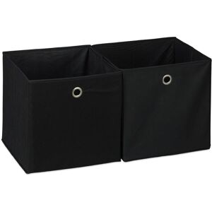 Storage Box Set of 2, Square, Shelf Storage Basket, Square Bins 30x30x30 cm, Black - Relaxdays