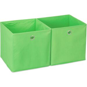 Storage Box Set of 2, Square, Shelf Storage Basket, Square Bins 30x30x30 cm, Green - Relaxdays