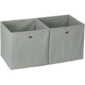 Storage Box Set of 2, Square, Shelf Storage Basket, Square Bins 30x30x30 cm, Grey - Relaxdays