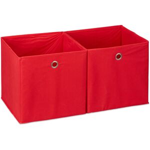 Storage Box Set of 2, Square, Shelf Storage Basket, Square Bins 30x30x30 cm, Red - Relaxdays