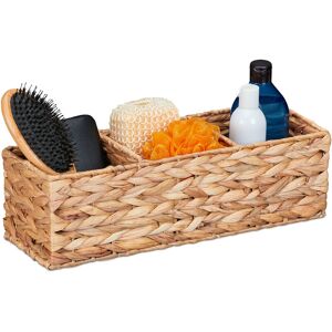 Storage Box, Water Hyacinth, 3 Compartments, Bathroom Storage, HxWxD: 13 x 42.5 x 15 cm, Basket, Natural - Relaxdays