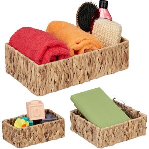 Relaxdays - Storage Box, Water Hyacinth, Set of 3, Baskets in 3 Sizes, Bathroom & Nursery Storage, Square Baskets, Natural